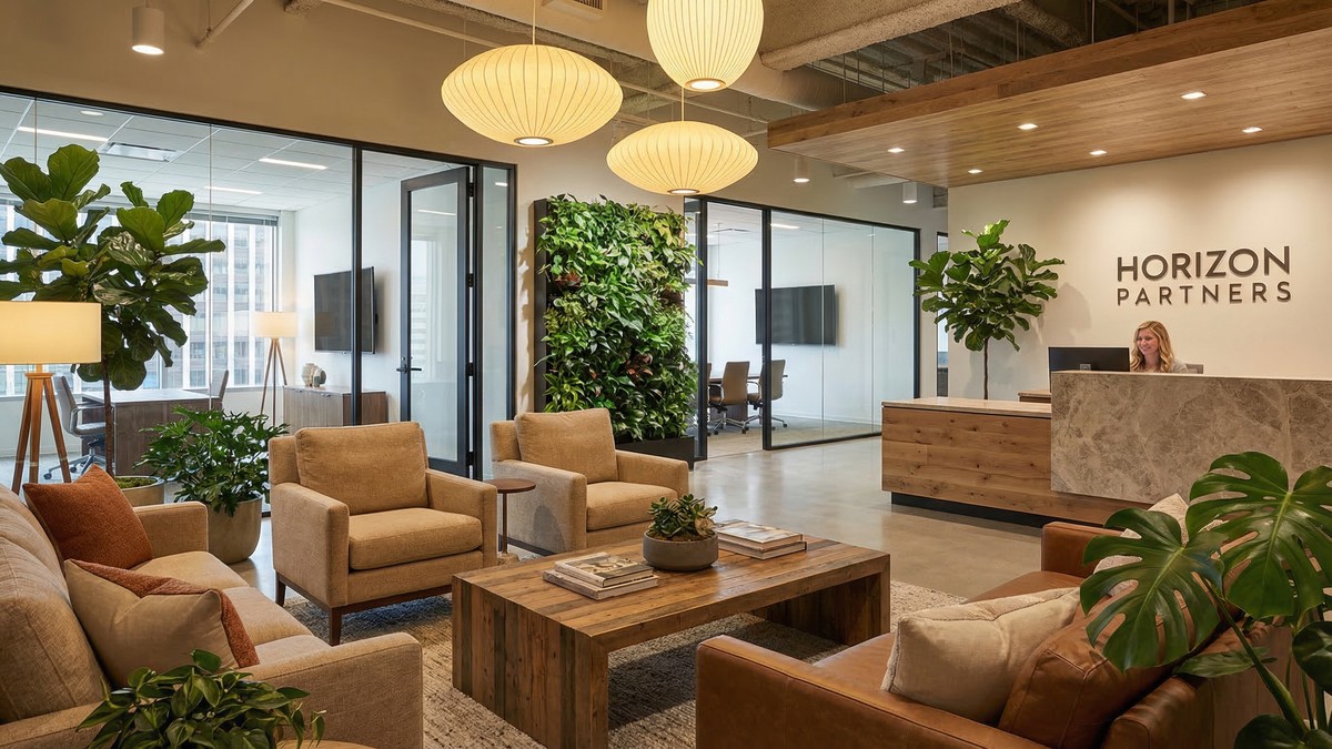 Welcoming modern office reception area at Divergence Academy