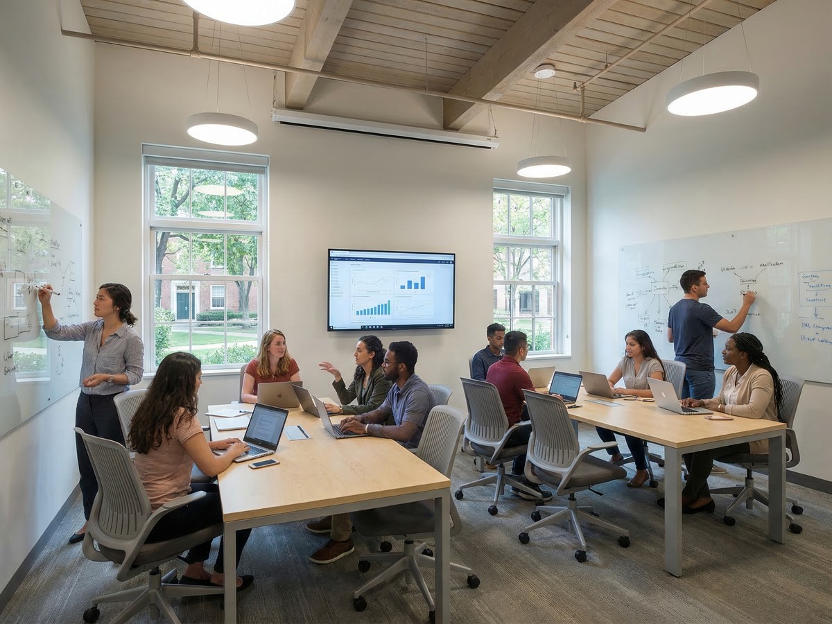 Students working on laptops in a professional learning lab