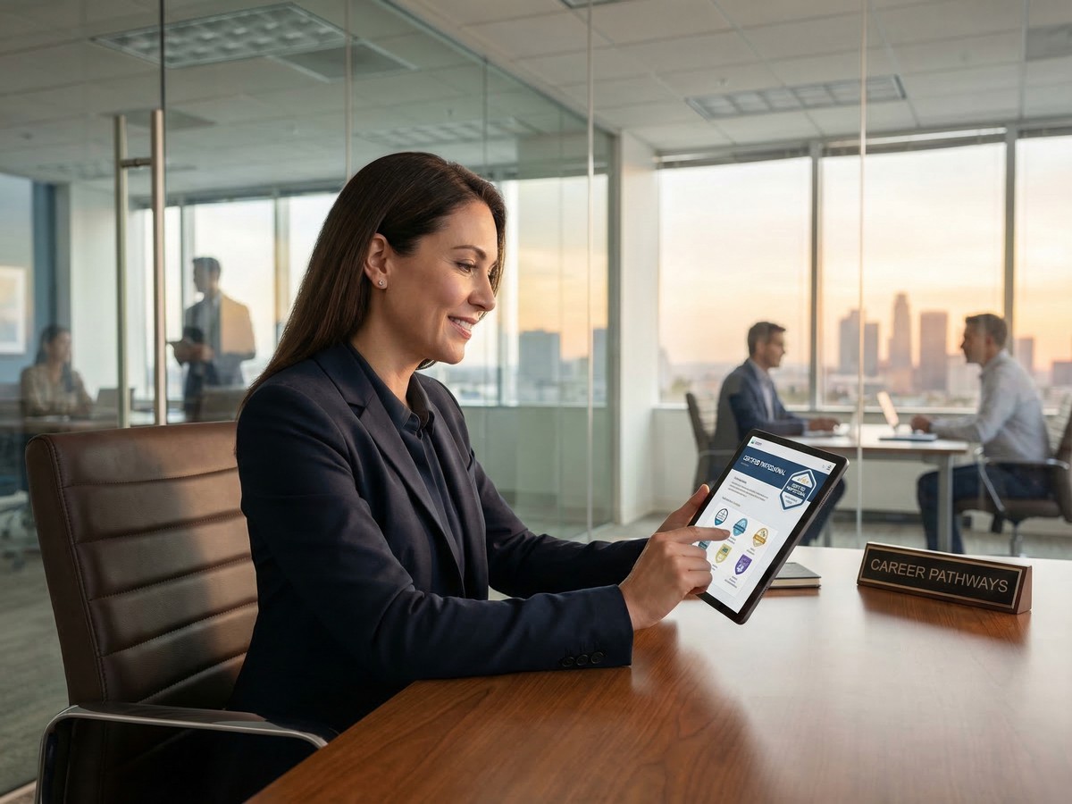 Professional reviewing digital credentials and certifications